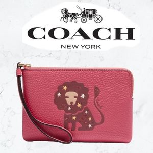 Coach Corner Zip Wristlet With Leo